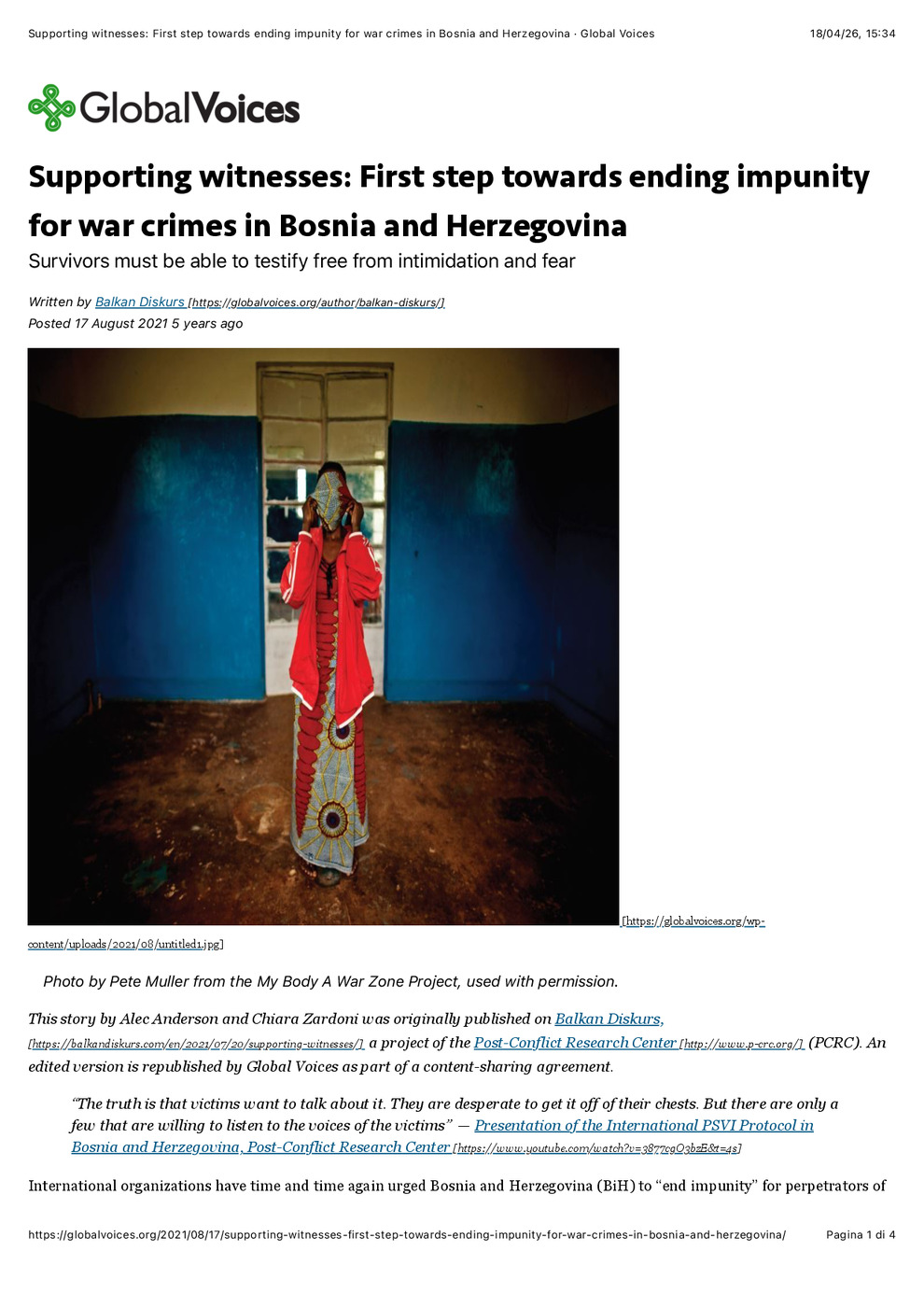 Supporting witnesses: First step towards ending impunity for war crimes in Bosnia and Herzegovina