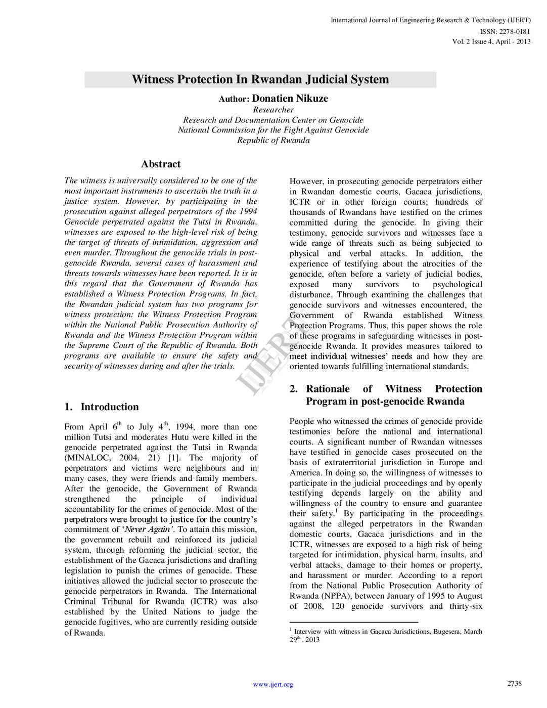 Witness Protection in Rwandan Judicial System 