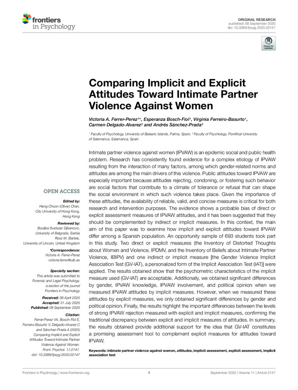 Comparing Implicit and Explicit Attitudes Toward Intimate Partner Violence Against Women