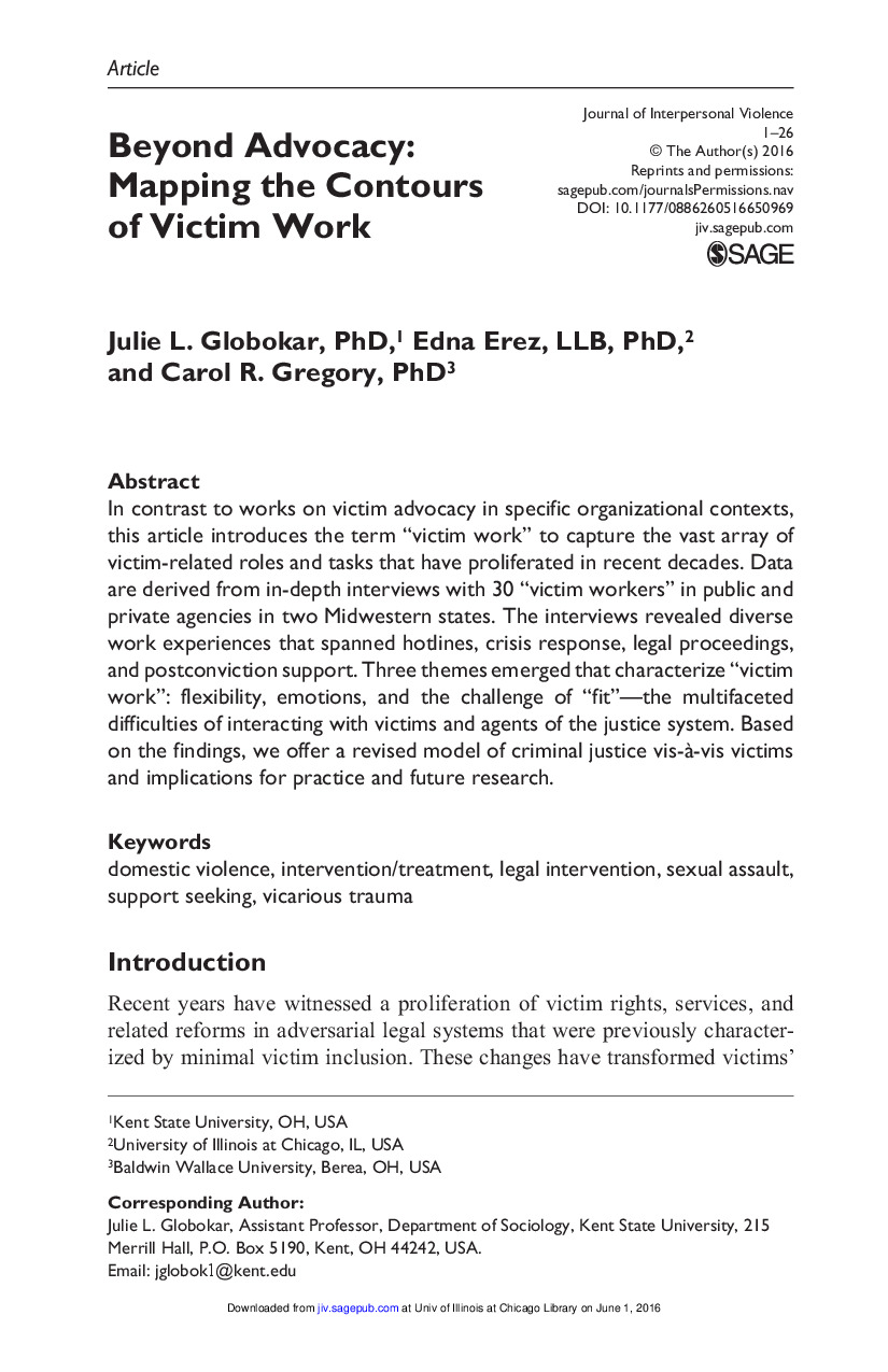 Beyond Advocacy: Mapping the Contours of Victim Work