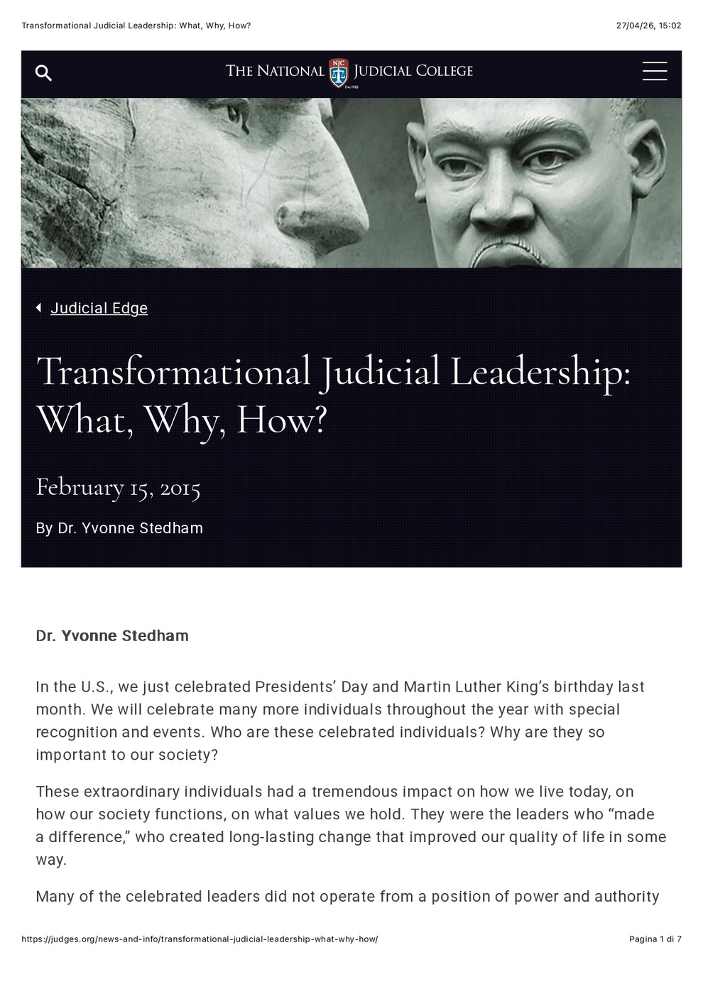 Transformational Judicial Leadership: What, Why, How?