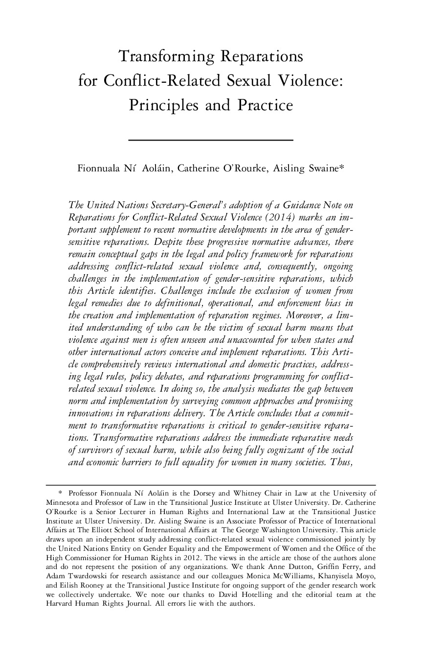 Transforming Reparations for Conflict-Related Sexual Violence: Principles and Practice