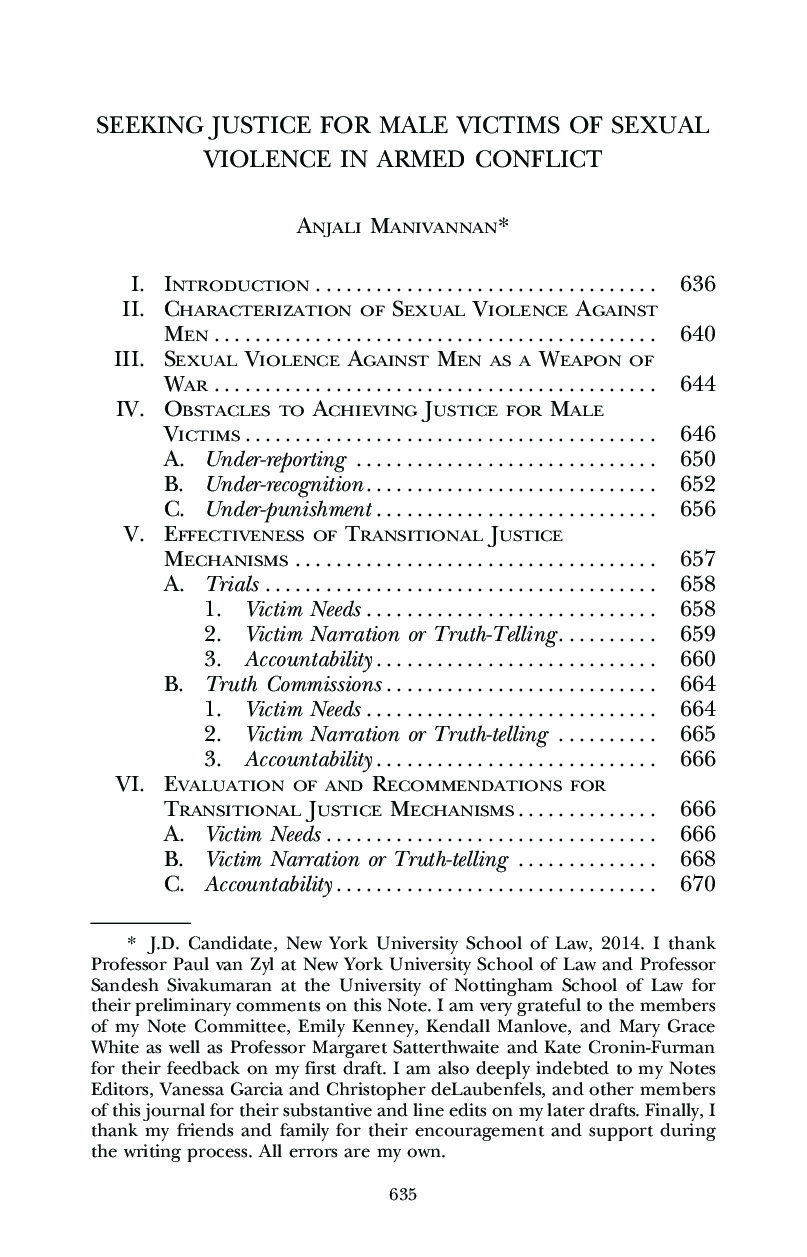 Seeking Justice for Male Victims of Sexual Violence in Armed Conflict
