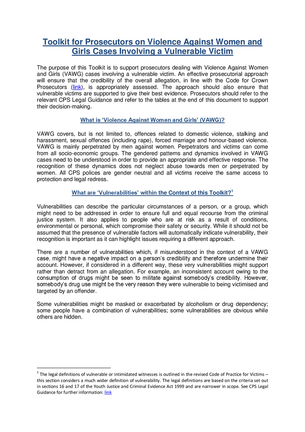 Toolkit for Prosecutors on Violence Against Women and Girls Cases Involving a Vulnerable Victim