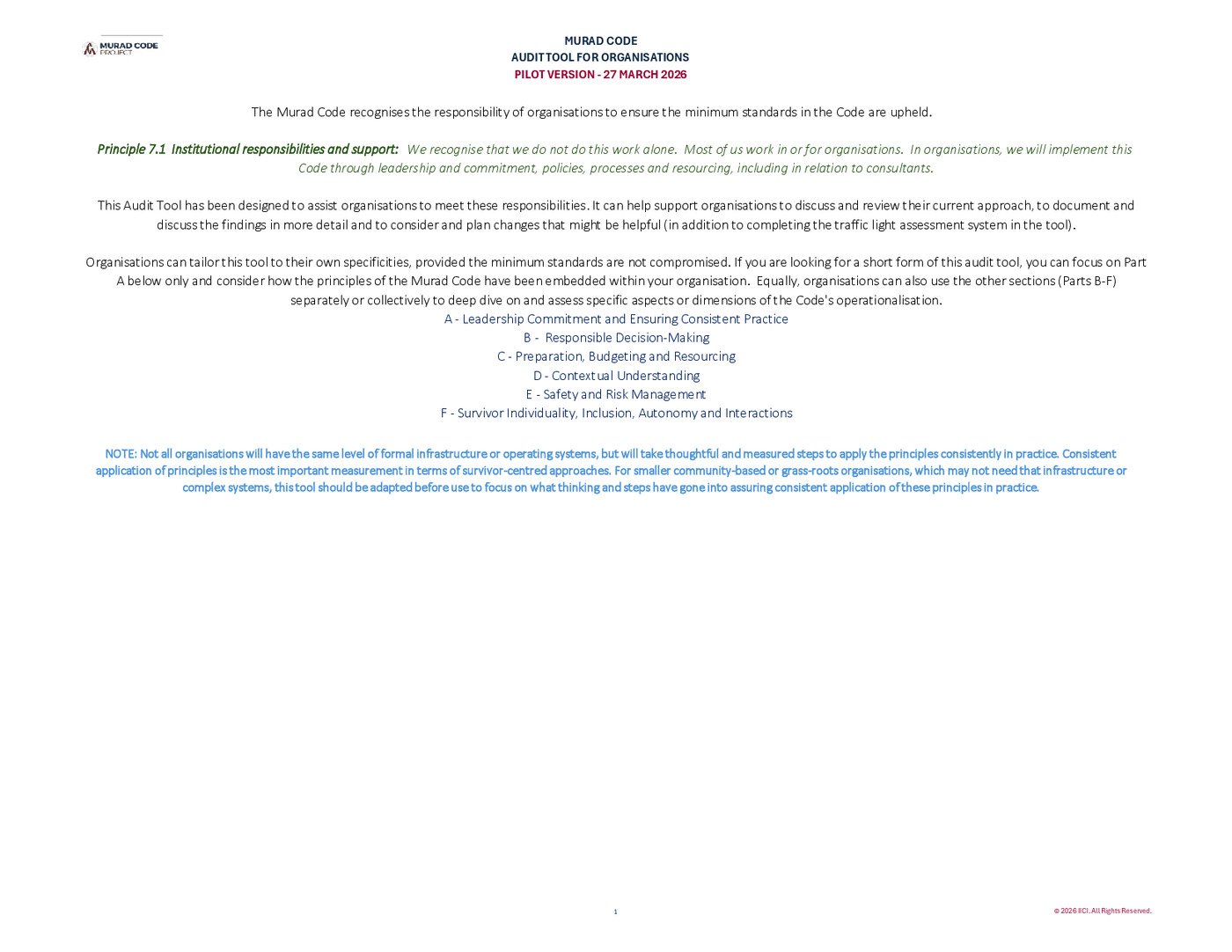 Murad Code Audit Tool for Organisations (Pilot Version)<br /><br />
<br /><br />
