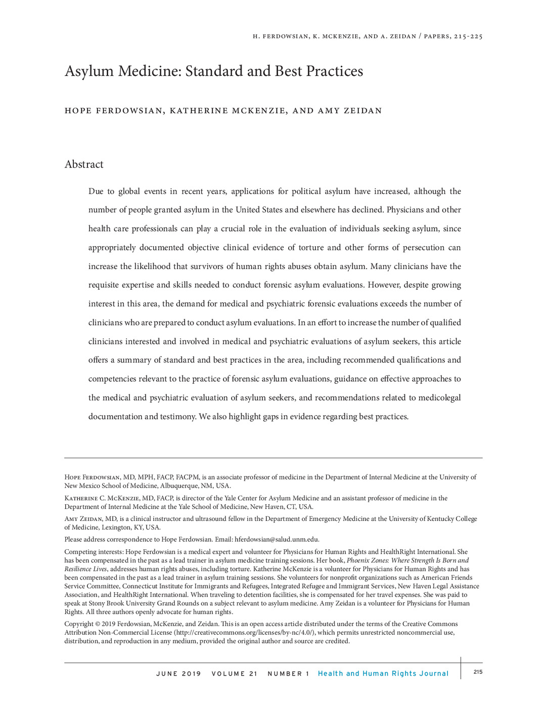 Asylum Medicine: Standard and Best Practices