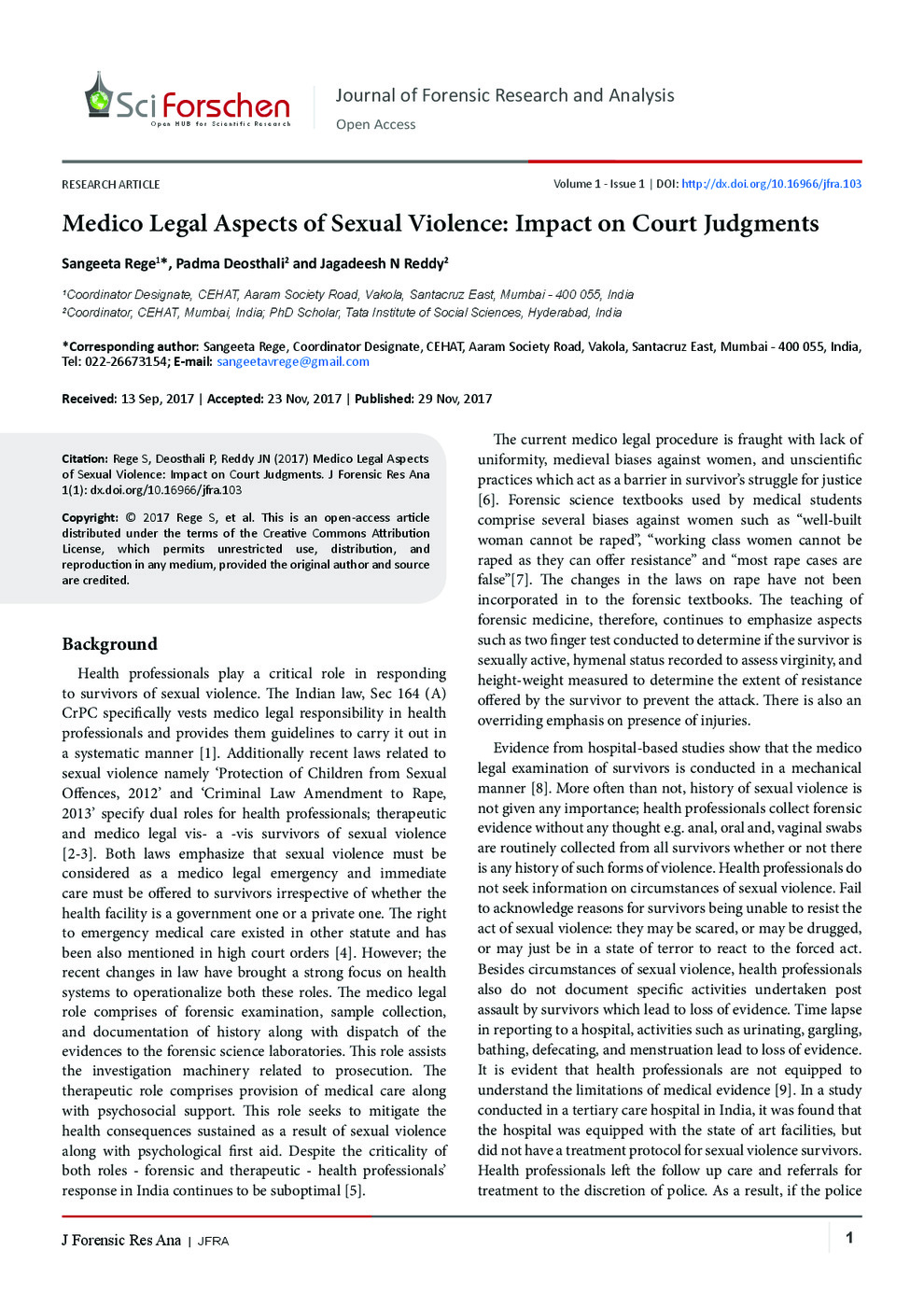 Medico Legal Aspects of Sexual Violence: Impact on Court Judgments