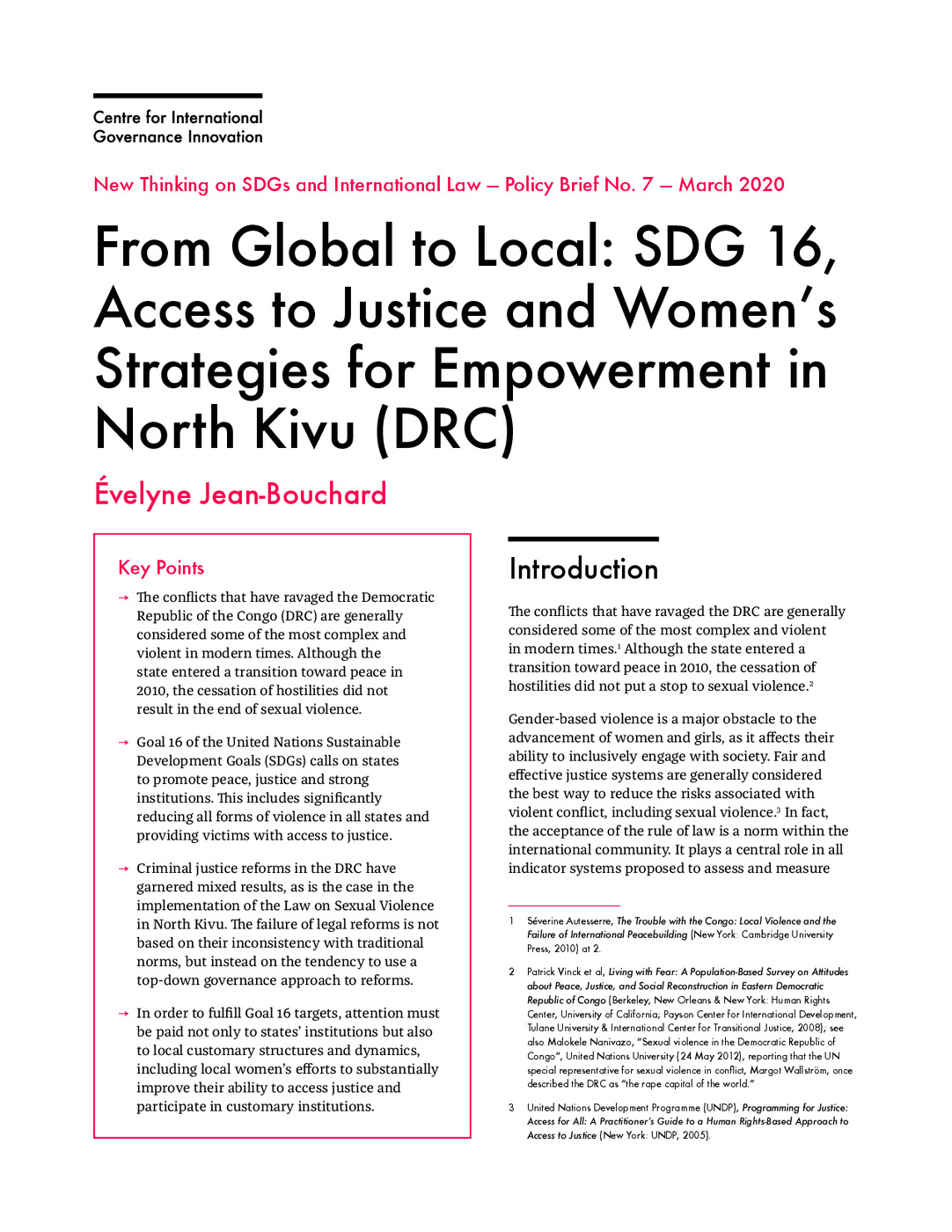 From Global to Local: SDG16, Access to Justice and Women's Strategies for Empowerment in North Kivu (DRC) 