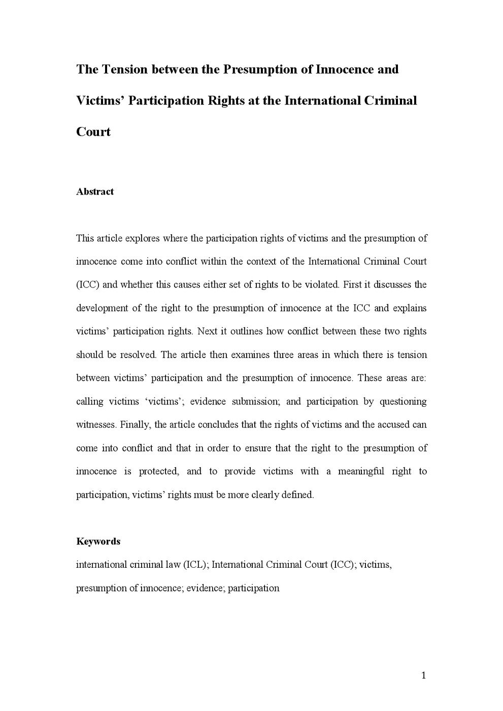 The Tension between the Presumption of Innocence and Victims’ Participation Rights at the International Criminal Court
