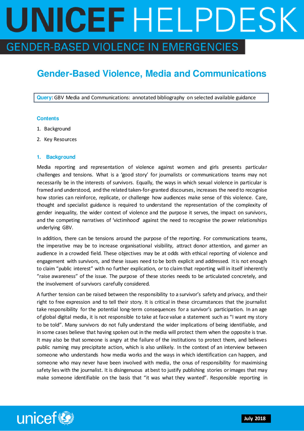 Gender-Based Violence, Media and Communications: Annotated Bibliography on Selected Available Guidance