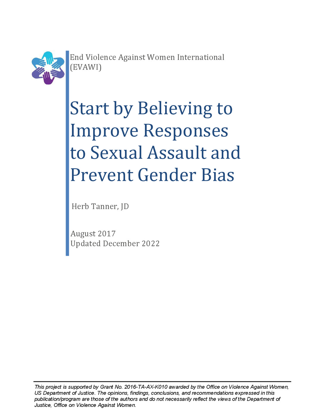 Start by Believing to Improve Responses to Sexual Assault and Prevent Gender Bias