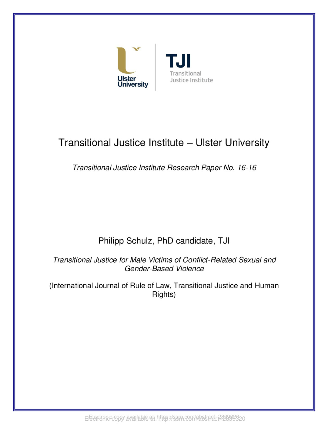 Transitional Justice for Male Victims of Conflict-Related Sexual and Gender-Based Violence