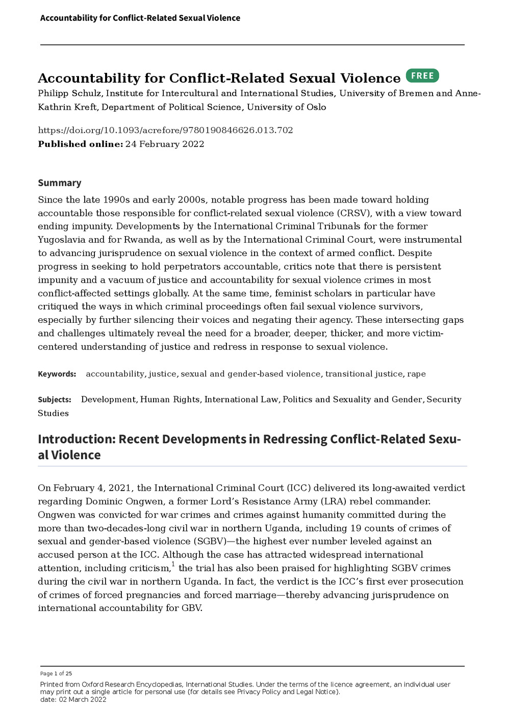 Accountability for Conflict-Related Sexual Violence
