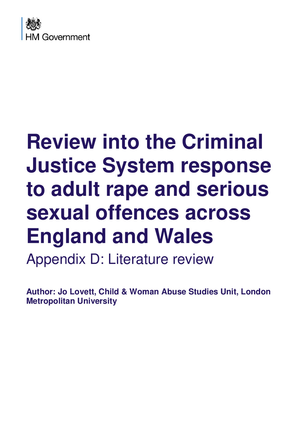 Review into the Criminal Justice System response to adult rape and serious sexual offences across England and Wales (Appendix D: Literature review)