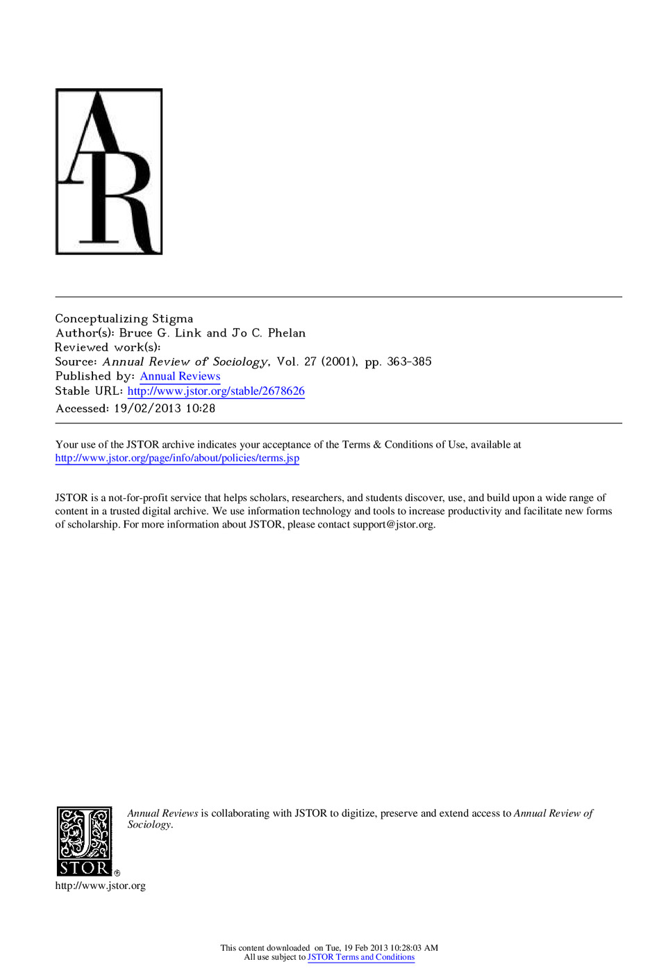 Conceptualizing Stigma<br /><br />
