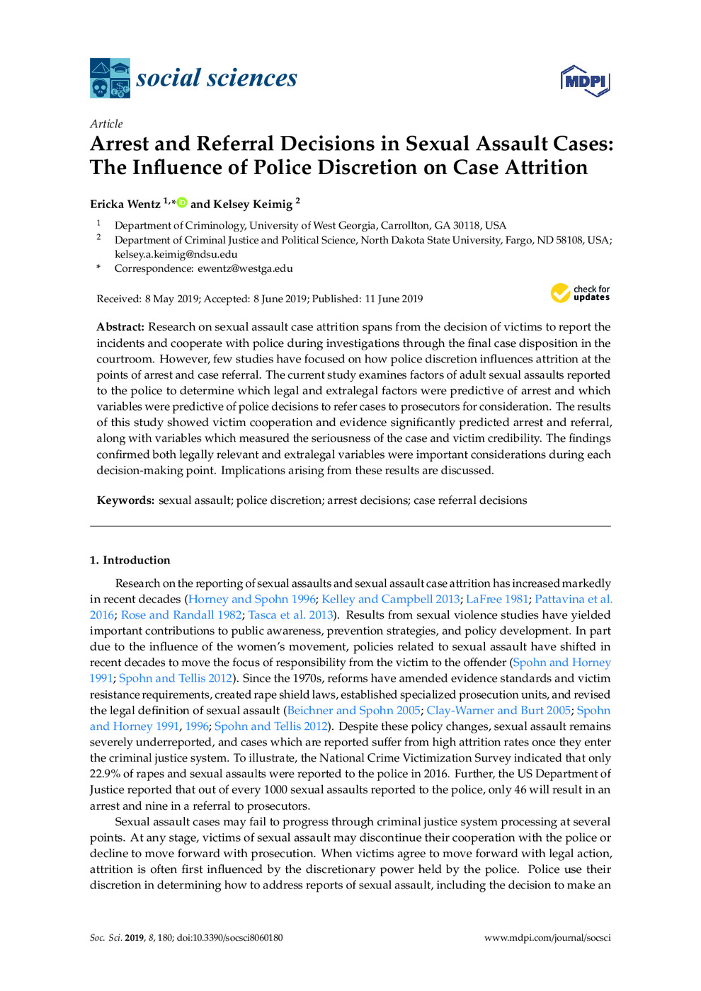 Arrest and Referral Decisions in Sexual Assault Cases: Influence of Police Discretion on Case Attrition 